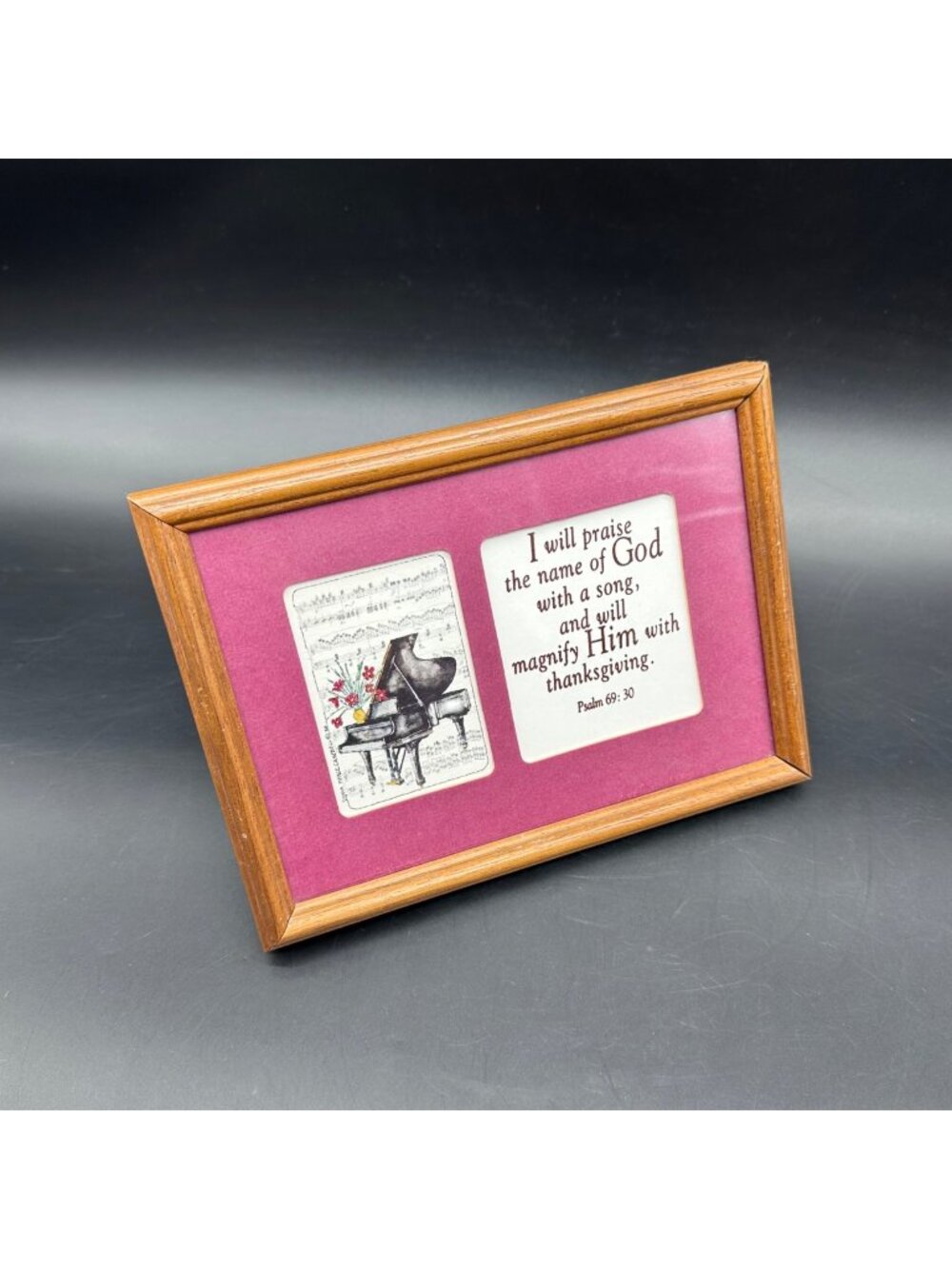 Vintage Bible Verse Praise God Piano Art 1984 Framed Religious Psalm 69:30